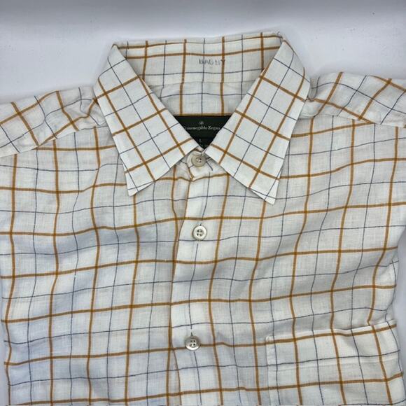 VTG Ermenegildo Zegna 100% Linen Button Up Shirt Mens L Short Sleeve Plaid - Picture 1 of 9